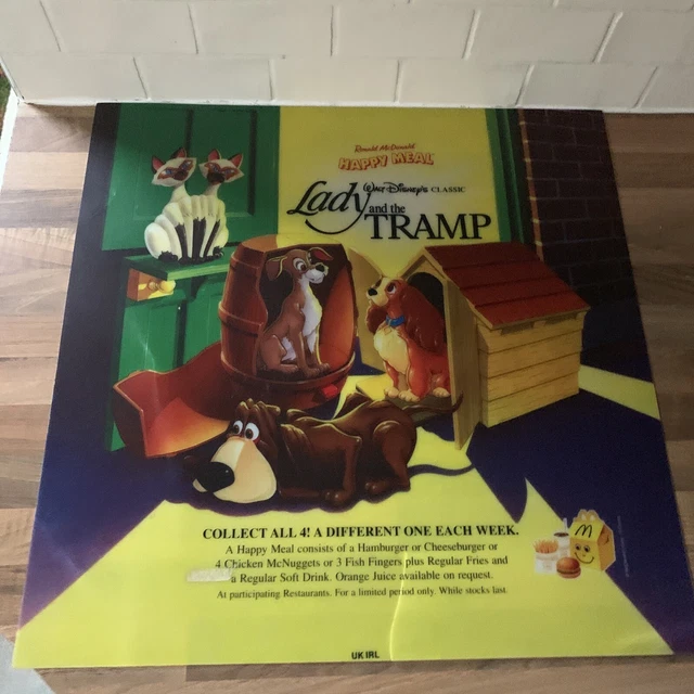 McDonalds Happy Meal Translite Sign -  DISNEY LADY & THE TRAMP 1998 55cm x 55cm