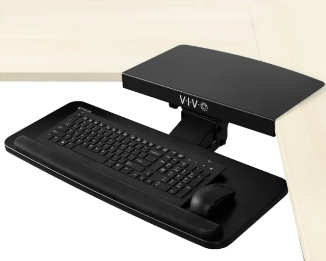 VIVO Black Corner Desk Keyboard & Mouse Platform Tray for L-shaped Workstation