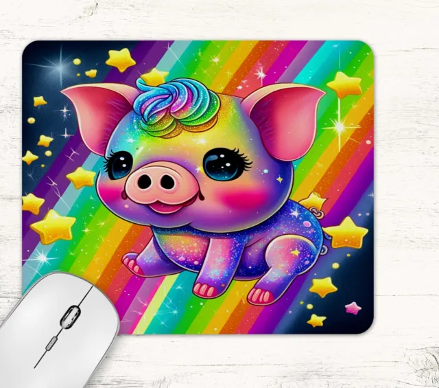 Neon Rainbow Piglet Pig Design Neoprene Mouse Pad Mat Rectangle