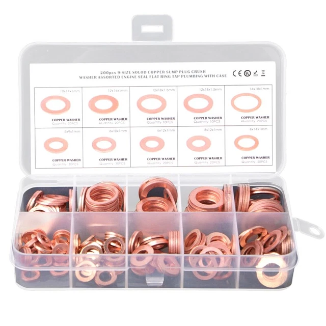 6X(200-Teiliges O--Kupfer-Unterlegscheiben-Sortiment, Flache Dichtungsscheirrr
