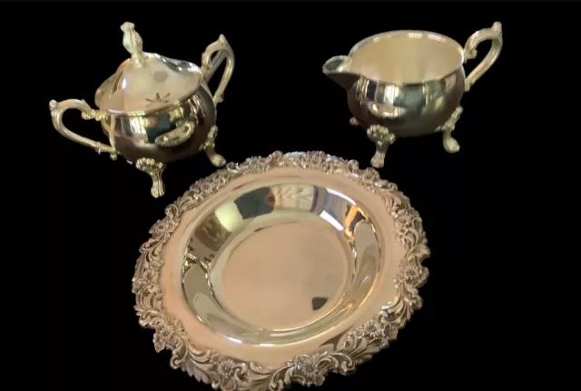 Reed & Barton Silverplate Tray and Unmarked Creamer and Sugar