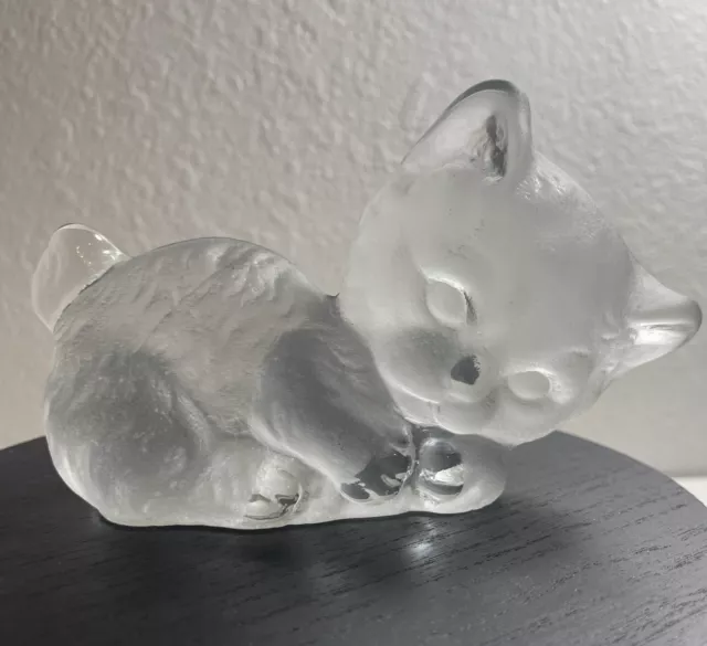 Viking Paperweight Frosted Glass Kitten Cat Figurine Vintage