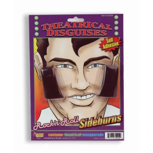 Black ELVIS SIDEBURNS Facial Hair Presley Rock & Roll N Costume Funny Chops Burn