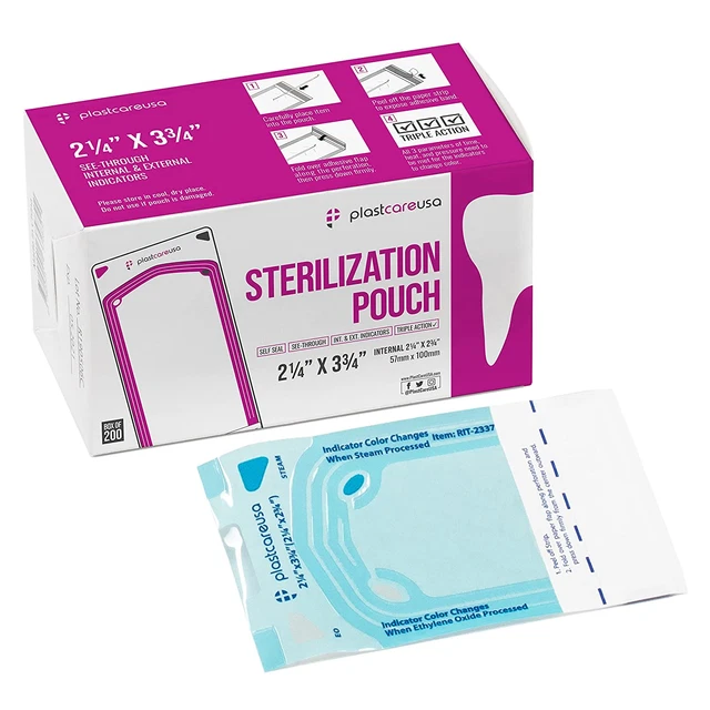 1000 2.25 X 2.75 Self Sterilization Pouches for Dental Offices, Autoclave Steril