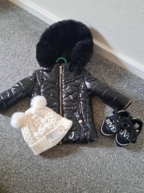 River Island Baby Girl Bundle coat 6-9 month hats 6 .12 mth shoes size 4 very go