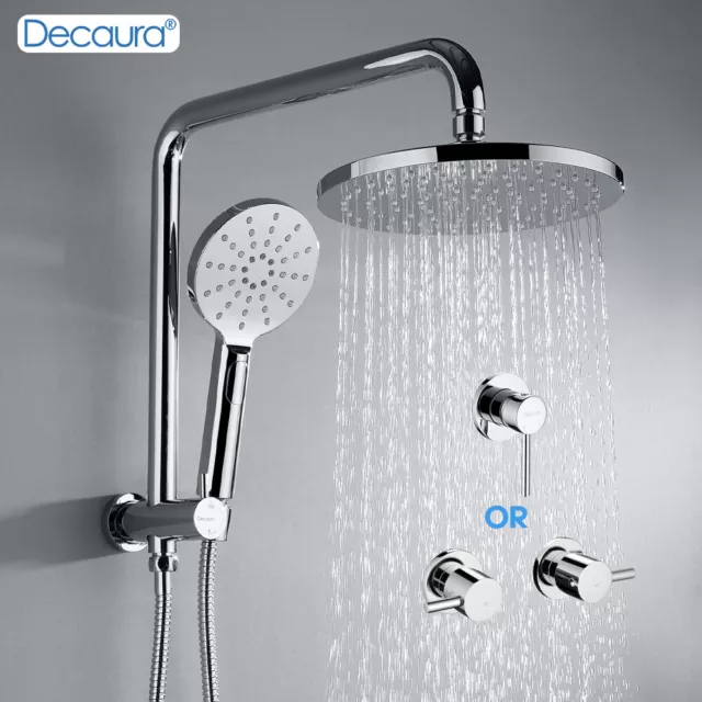 Decaura 2 in 1 Rain Shower Head Set 9" Overhead Gooseneck Arm Wall Tapware Mixer