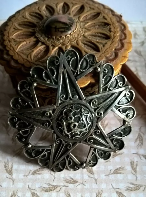 Ancienne Broche Pendentif Orientale En Argent