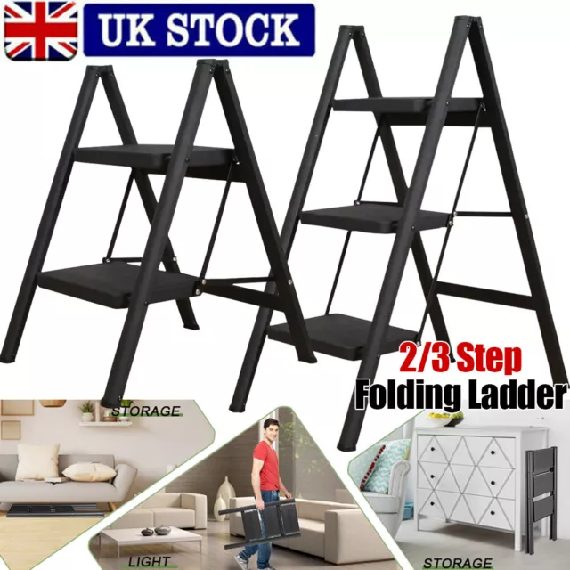 Outdoor Indoor 2/3 Step Ladder Folding Portable Compact Iron Anti-Slip Stool