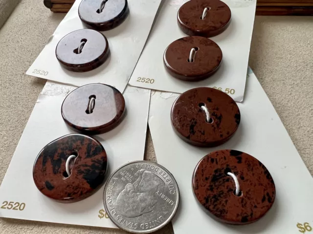 Lote de 8 botones de piedra marrón rojo pulido de 1"" coser a través de tarjetas