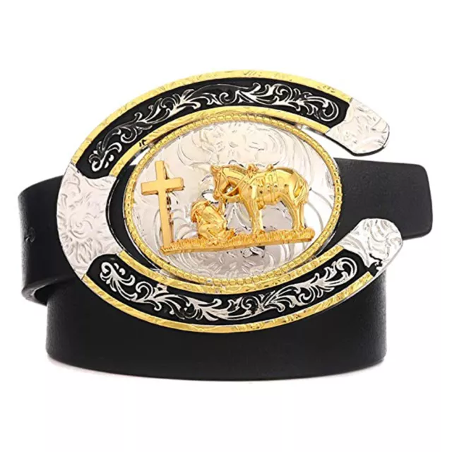 Belt Buckle for Men Religion Cross Cowboy Kneeling Prayer with Horse Belt Buckle 2