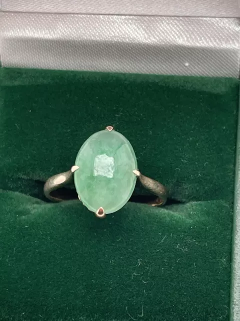 Antique 14 K Rose Gold Jade Jadeite Ring Oval Cut Cabochon