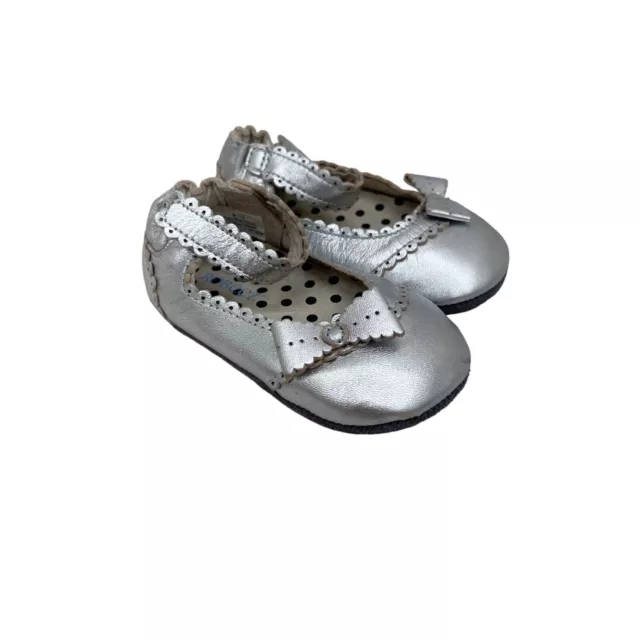 Robeez Silver Leather Catherine Mini Mary Jane Shoes Infant Baby Girl 9-12 Month