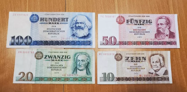 4 alte Banknoten DDR Mark, 1971 , 1975, Deutsche Demokratische Republik