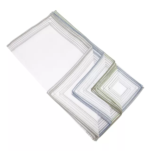 Pañuelos básicos de tela para hombre con bordes a rayas (Paquete de 10 (HAND112)