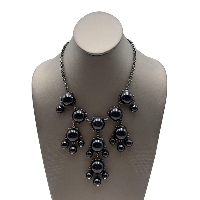 Black Cable Chain Acrylic Bubble Bead Bib Fashion Necklace 17+ Inch