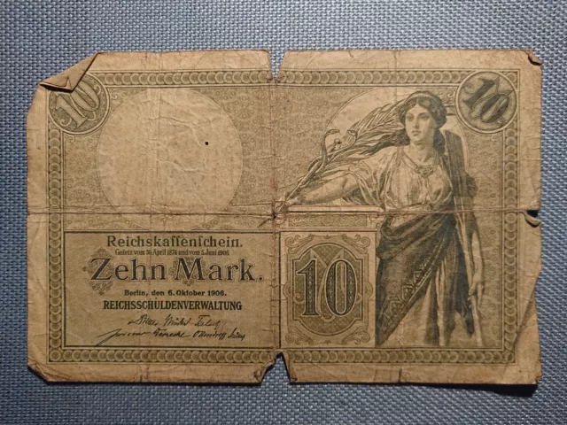 alter Reichskassenschein Geldschein Zehn 10 Mark Berlin 6. Oktober 1906 S1047561