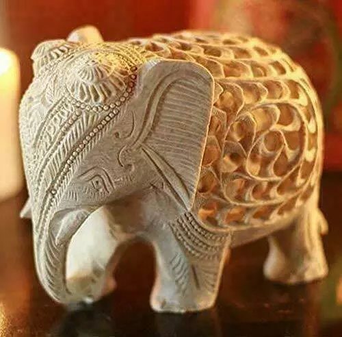 Indian Handmade Shalimar Marble Elephant Jali Design Brown For Home Decor