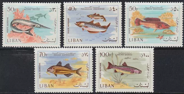 Libanon Lebanon 1966 ** Mi.1028/32 Tiere Animals Fische Fish Wasser [st1158]