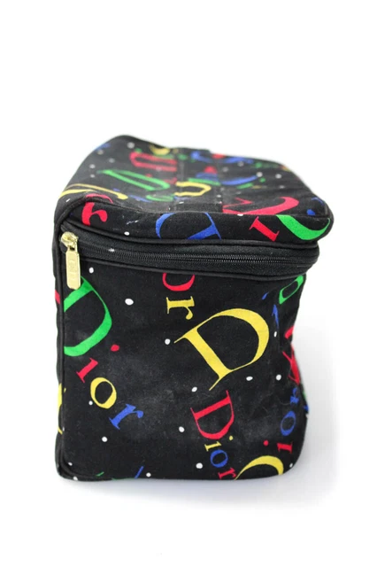 Christian Dior Womens Multicolored Logo Polka Dot Cosmetic Case Black Canvas 4