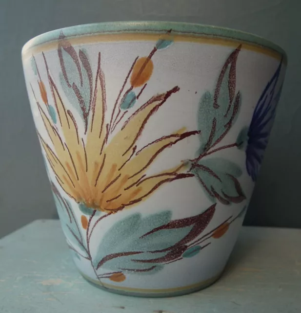 Vintage ceramic pot planter Flora Gouda Holland Daisy 1950s 1960s flowers blue 3