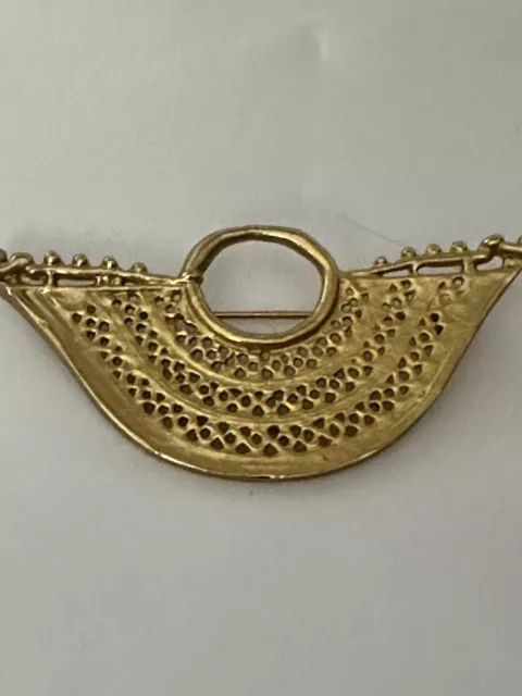 Zenu Sinu Pre-Colombian -Columbian 24K Filigree Satin Gold on Brass Pin Brooch