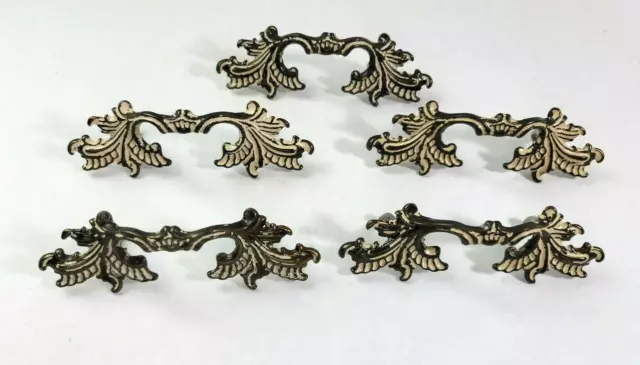 5 Ornate French Provincial Drawer Pull Handles White Wash 5" Long 3" Centers