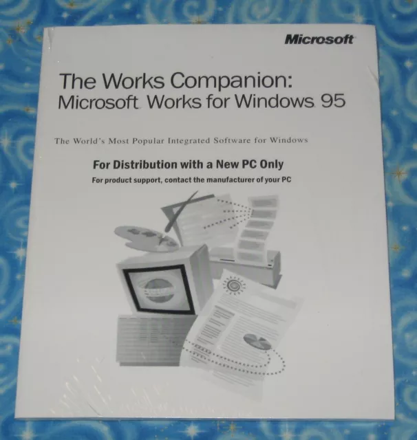 Nuevo software informático y libro sellado Microsoft Works Companion Windows 95 vintage
