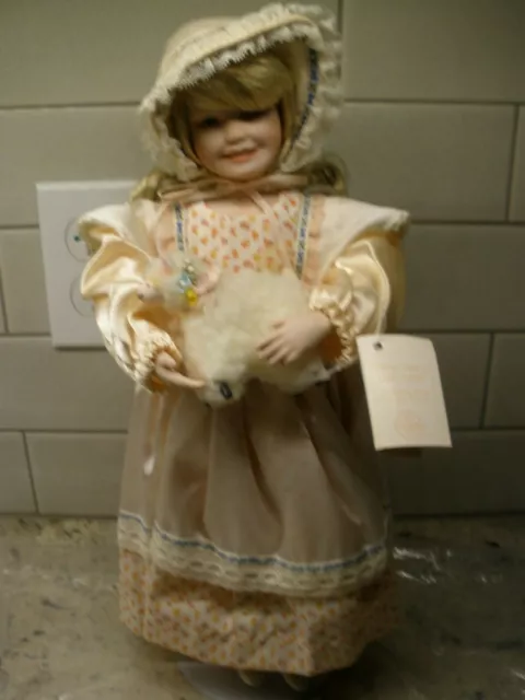 Mary Had a Little Lamb Knowles Porcelain Doll with sheep 14"