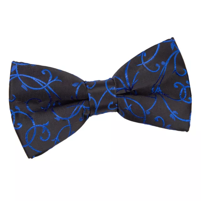 Black Blue Mens Bow Tie Woven Swirl Patterned Wedding Pre-Tied Bowtie by DQT