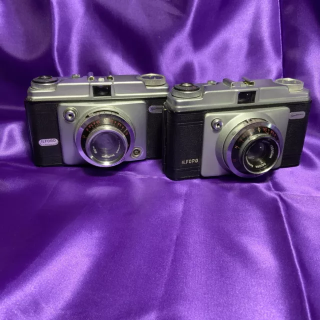 Two Ilford Sportsman Cameras In Original Leather Cases Vintage Made In Germany