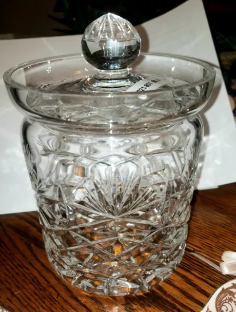 Vintage Cut Crystal Glass Container Biscuit Barrel Cookie Jar w/ Lid Tobacco Jar