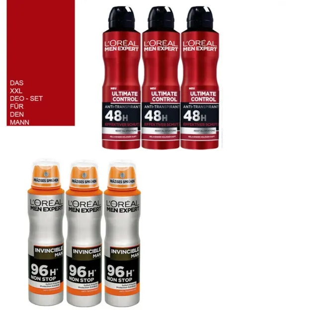 (1L|33,33) 6x150ml Loreal Men Expert Deo Spray Bodyspray | 2 tolle Sorten
