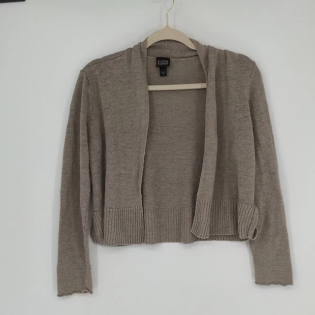 Eileen Fisher Women's Linen Cardigan Size Small Beige 3/4 sleeve Open Front