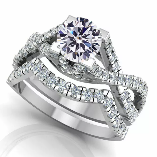 3.51 Ct Vvs1  -G-H White Moissanite Round Matching Bridal Set Silver Ring