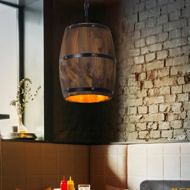 Hanging Light Wine Wood Barrel Pendant Light Fixture Ceiling Lamp Bar Cafe Light