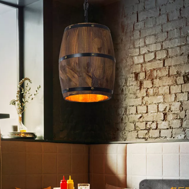 Vintage Hanging Light Wood Wine Barrel Ceiling Lamp Pendant Lamp Lighting Light