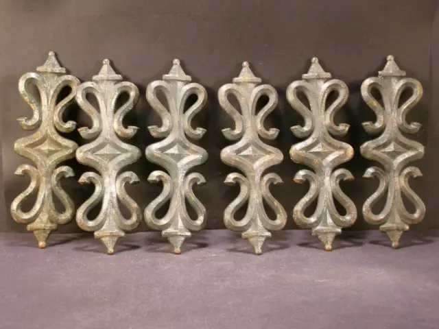 6 Antique Victorian Cast Iron Curtain Rod Topper Finial Tiebacks Metal Drape Set