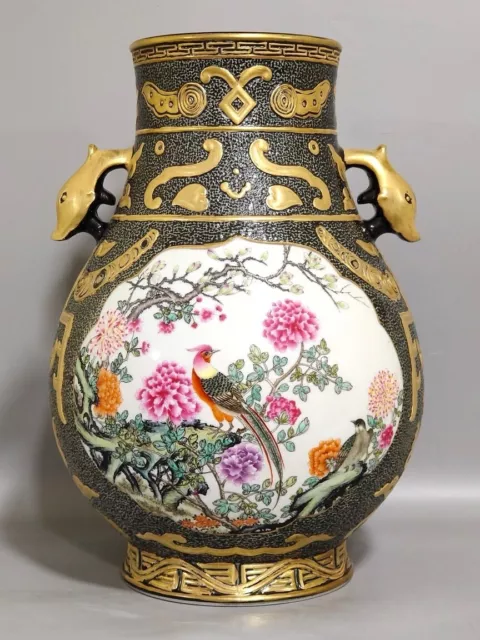 L beautiful chinese famille rose  porcelain gilded vase