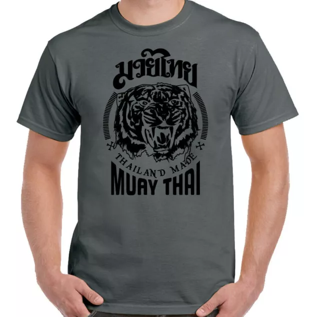MUAY THAI T-SHIRT, Mens MMA UFC Martial Art Training Top Gym TIGER Glove Fighter