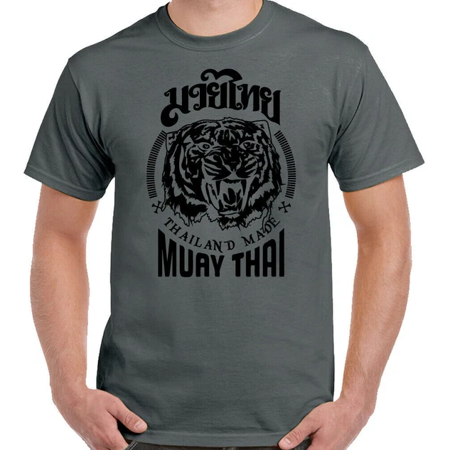 MUAY THAI T-SHIRT, Mens MMA UFC Martial Art Training Top Gym TIGER Glove Fighter