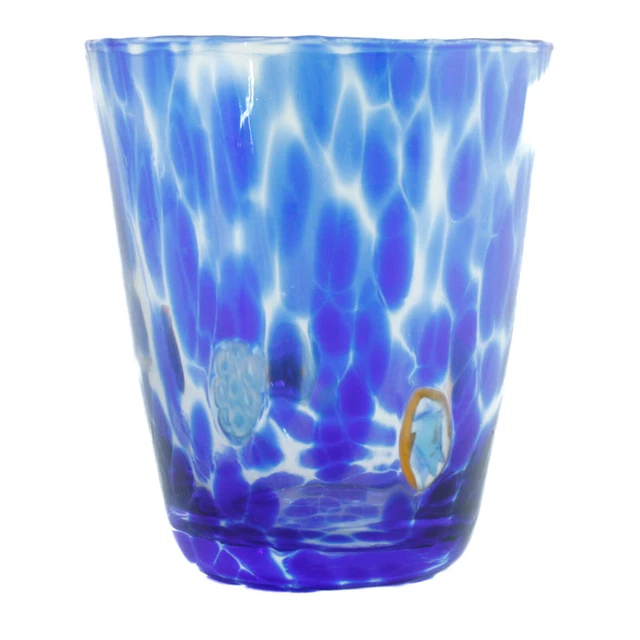 Murano Verre Buvant Verre Gobelet Bleu Jaune Fait Main Millefiori 11cm
