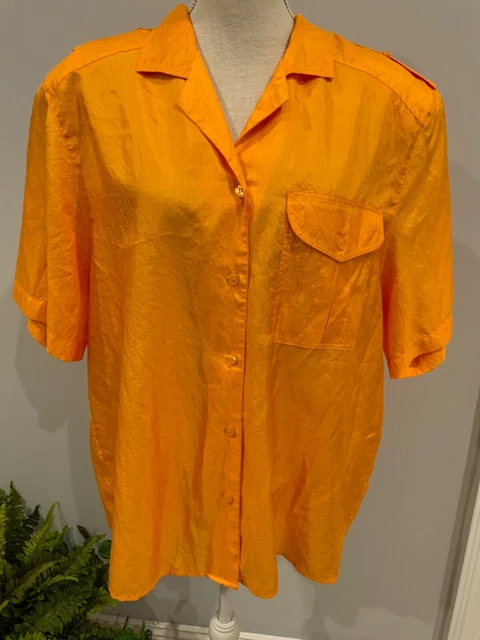 Vintage SHERIDAN SQUARE Womens Size 18W Orange Collar Short Sleeve Button Shirt