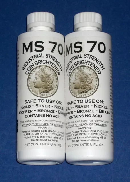 TWO MS70 Coin Cleaner Brightener and Cleaner for Gold Silver Copper Nickel