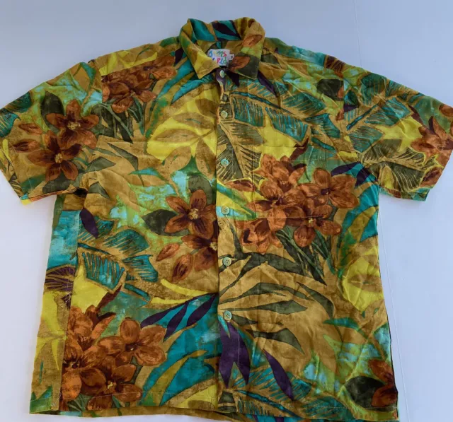 Jams World Hawaiian Shirt Mens Size Medium Abstract Floral Print Made In USA