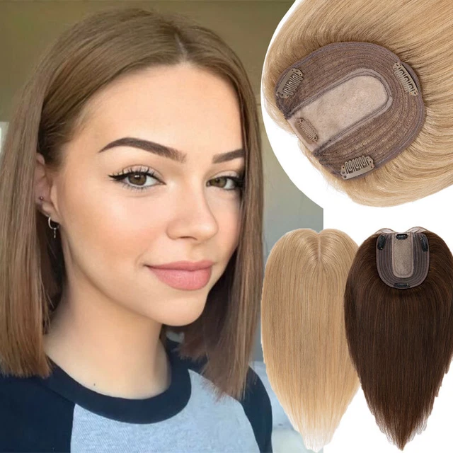 10x12cm Women Topper Hairpiece Clip In Real 100% Human Hair Silk Base Toupee Wig
