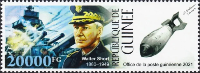 WWII 1941 Japanese Attack on Pearl Harbor General WALTER SHORT Stamp 2021 Guinea