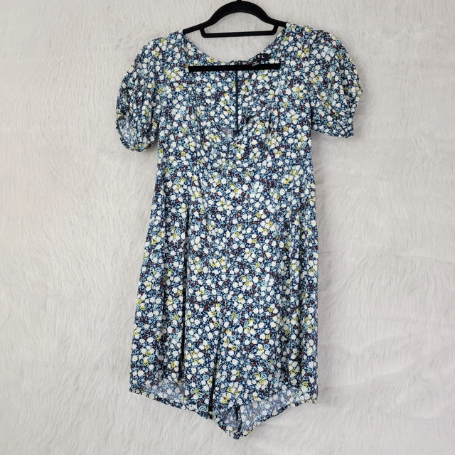 Motel Rocks Blue Floral Short Sleeve Playsuit Romper Women's Small