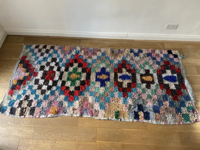 Moroccan Berber rug Boucherouite checkered multicolour mid century eclectic 2