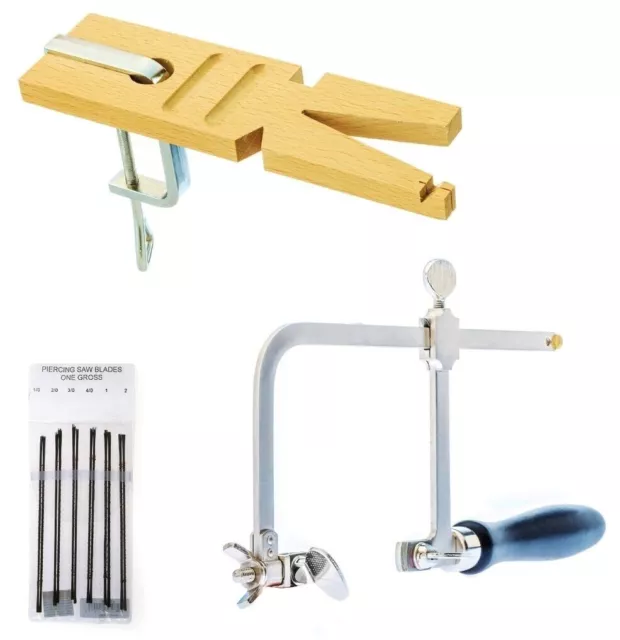 Jewelry Making Tools Kit Jewelers Saw Frame Bench Pin w/ Clamp & 144 Saw Blades