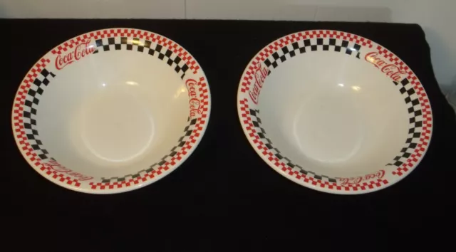 Pair of 1996 Gibson Coca Cola 10 Inch Serving Bowl Checker Pattern